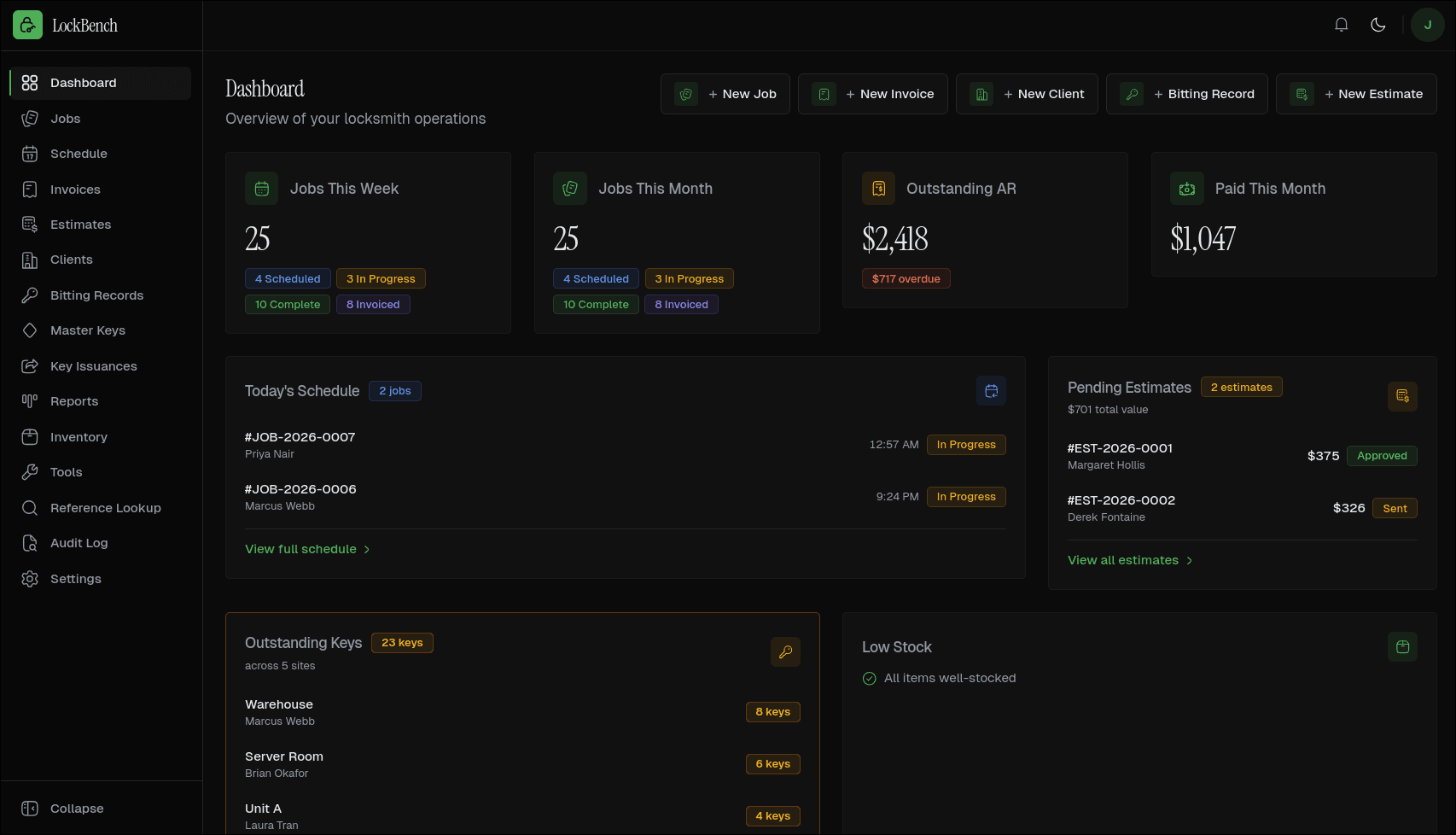 A locksmith sitting on the tailgate of his work van on a rainy city street, reviewing a job on a rugged tablet